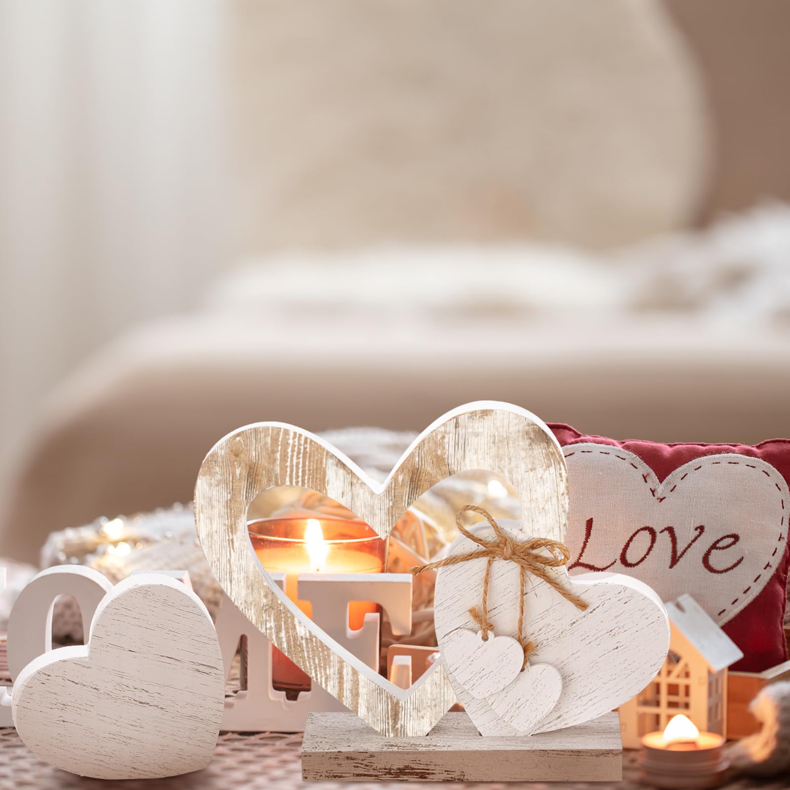 Amazon.com: Amyhill 2 Pcs Vintage Rustic Wood Heart Decor White